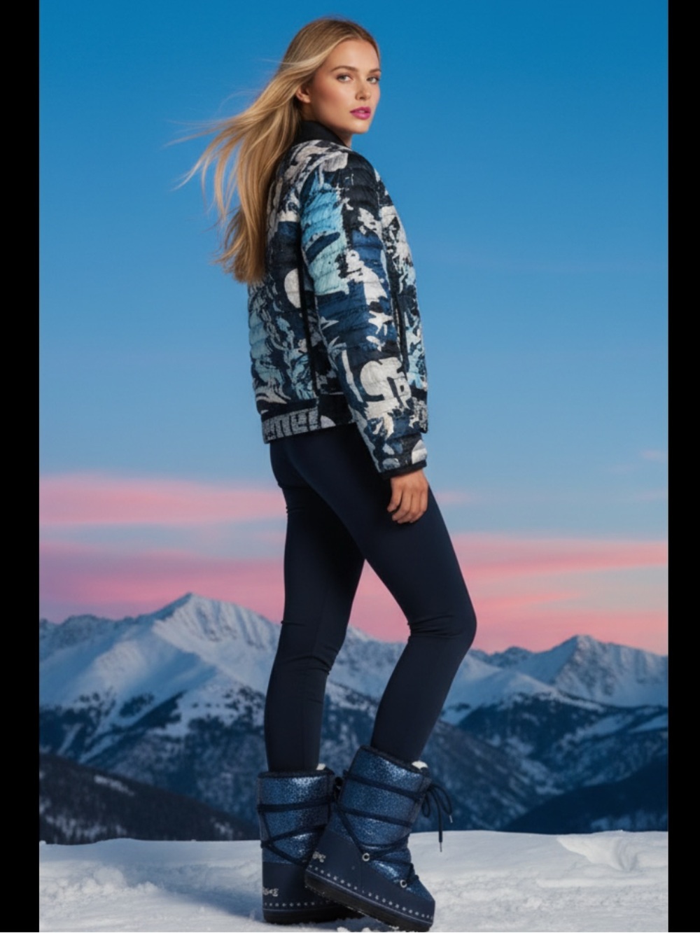 Bogner Blue Multicolor Pattern Ski Jacket⛷️⛷️❄️❄️